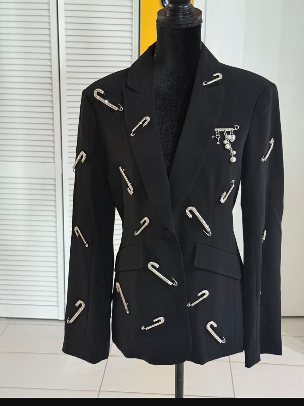 Cinq a sept Black Blazer with Silver Safety-Pin Embellishments